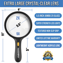 Load image into Gallery viewer, 5.5 Inch Premium Extra Large and Shatterproof 2X Lighted Magnifying glass