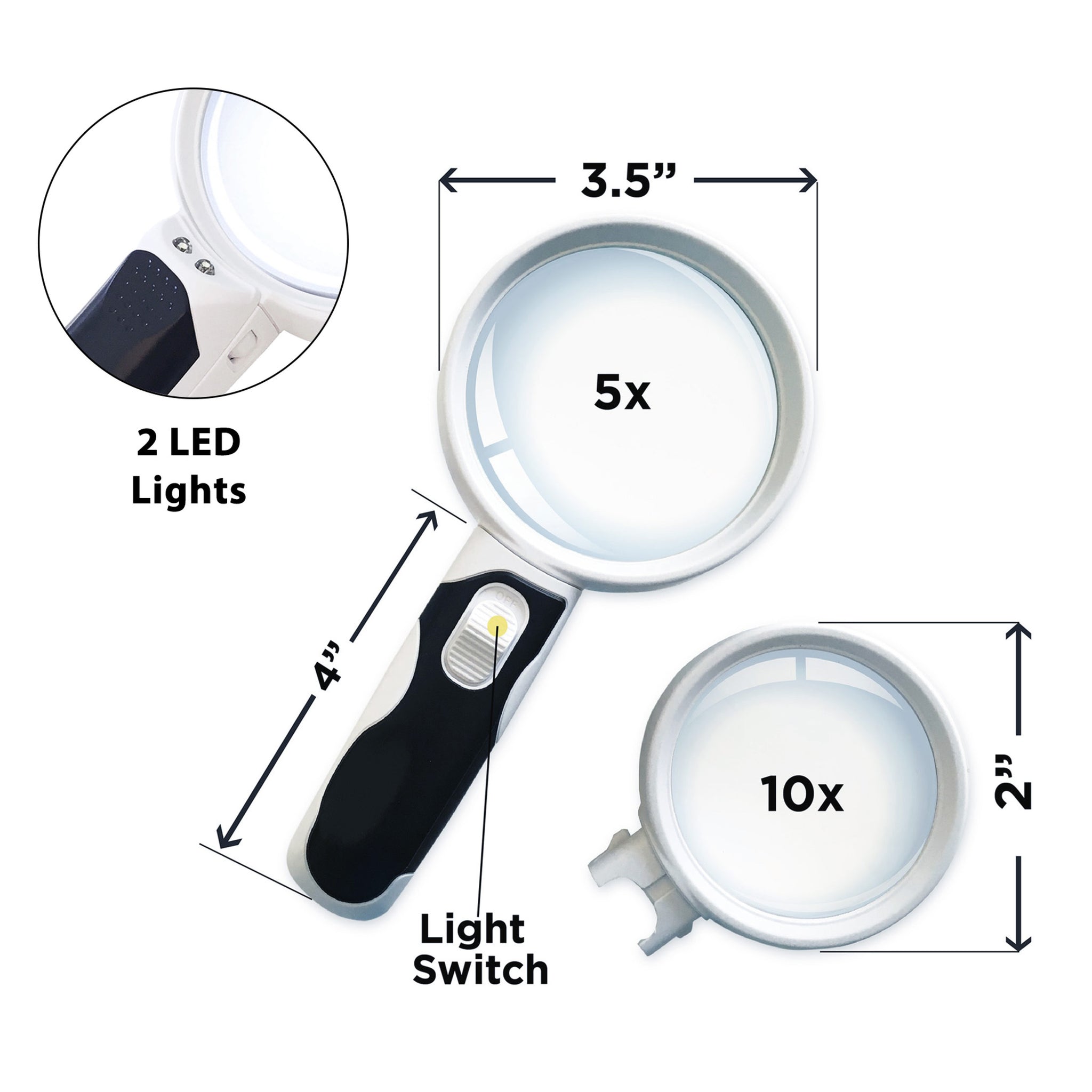 5 inch 10x Handheld Magnifying Glass - Clear Glass Lens